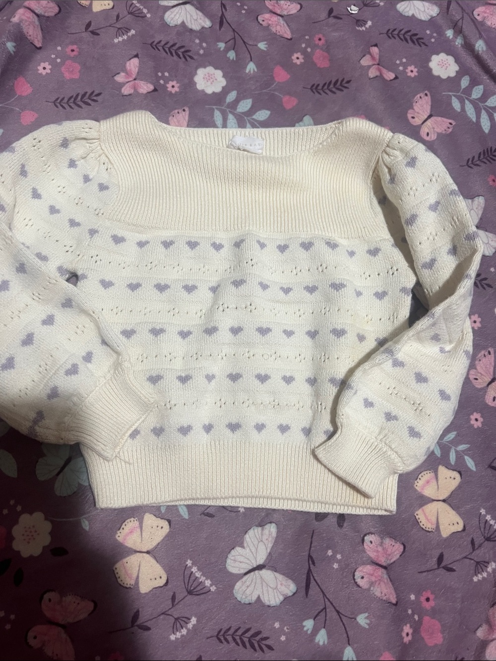Cream Heart-Pattern Knit Sweater - kids